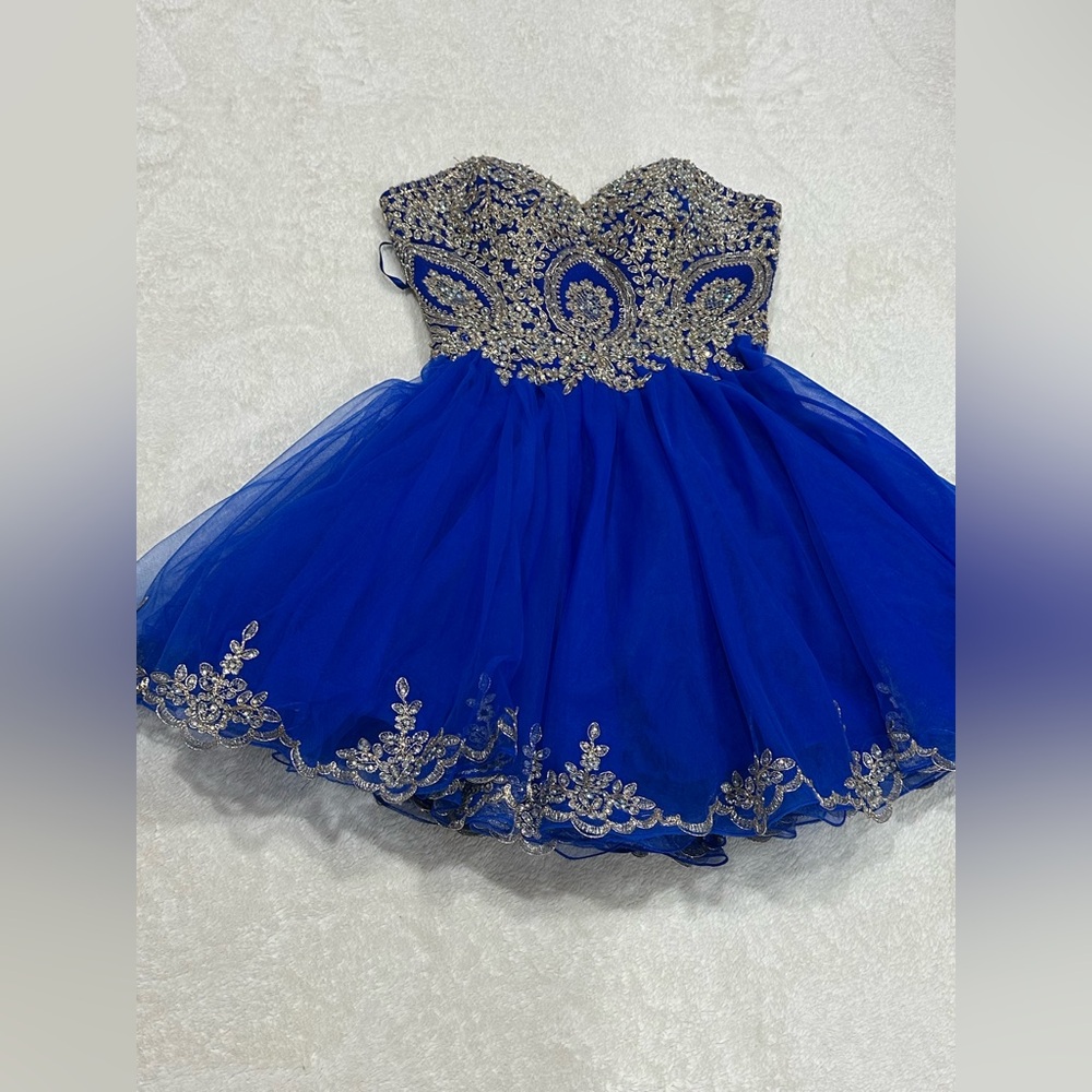 Charming Formal Dress in Royal Blue with Silver Embellishments - Picture 2 of 10